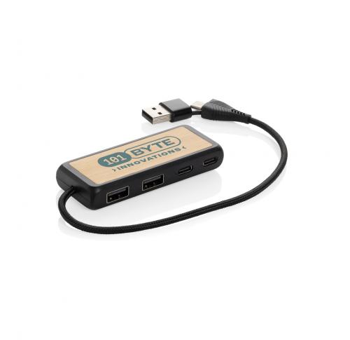 Promotional Link RCS recycled plastic and bamboo dual Input USB hub black