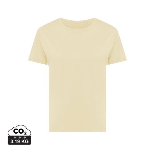 Printed Iqoniq Yala women lightweight recycled cotton t-shirt cream yellow