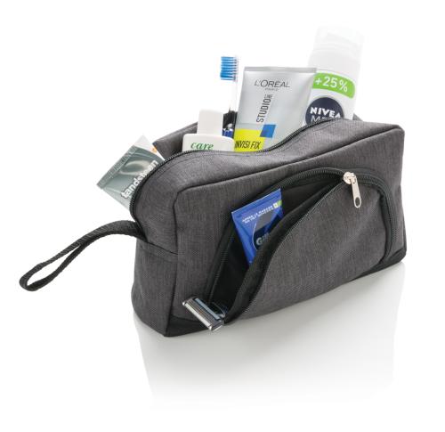 Printed Classic Two Tone Toiletry Cosmetic Makeup Bags Polyester Anthracite