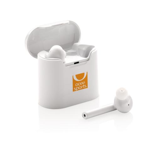 White Wireless Headphones Branded Earbuds In Charging Case