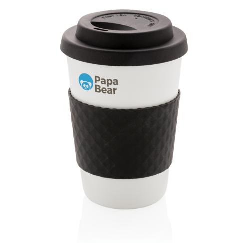 Reusable Coffee Cups 270ml Black Trim Printed Logo