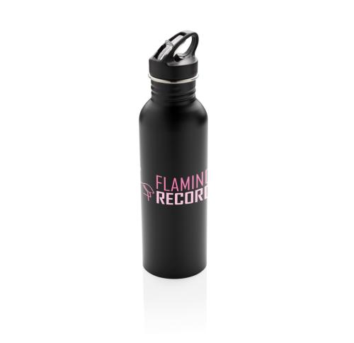 Deluxe Stainless Steel Metal Activity Sports Bottle - Black Flip Lid