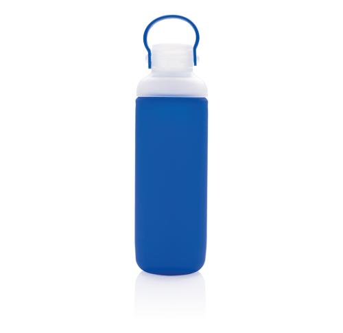 Custom Logo Glass Water Bottle With Silicone Sleeve Blue