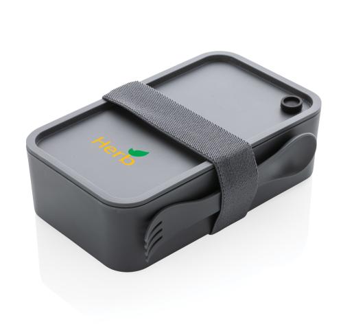 Printed PP Lunch Boxes  With Spork Anthracite