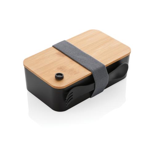 Custom Branded PP Lunch Boxes With Bamboo Lid & Spork Dishwasher Safe