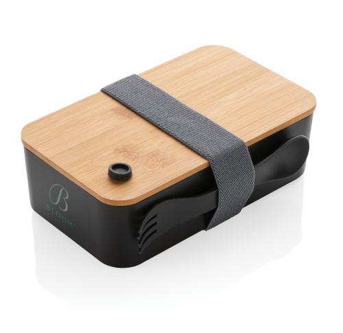 Custom Branded PP Lunch Boxes With Bamboo Lid & Spork Dishwasher Safe