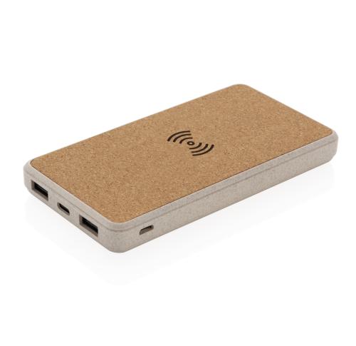 Printed Logo Cork And Wheat Straw 8.000 MAh 5W Wireless Powerbanks