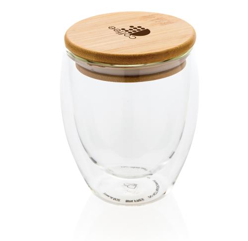 Double wall borosilicate glass with bamboo lid 250ml