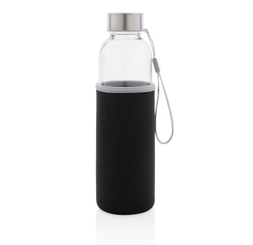 Branded Glass Water Bottle With Neoprene Sleeve - Black