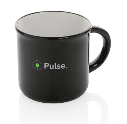 Branded Black Vintage Ceramic Mugs Dishwasher Safe