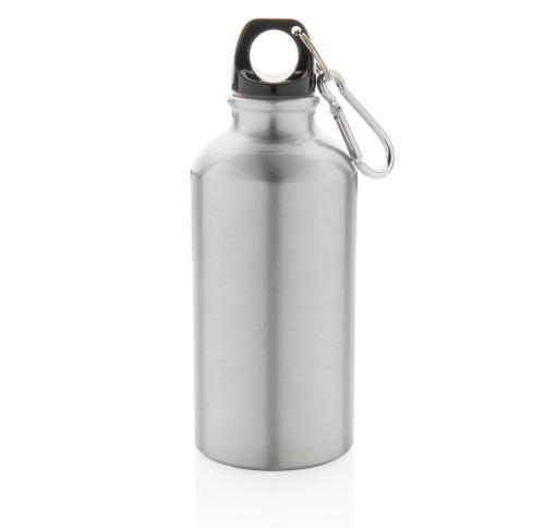 400ml Aluminium Reusable Sport Bottle With Carabiner - Silver