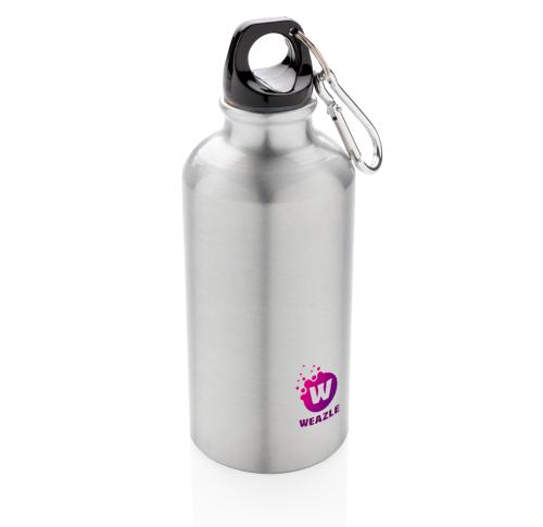 400ml Aluminium Reusable Sport Bottle With Carabiner - Silver