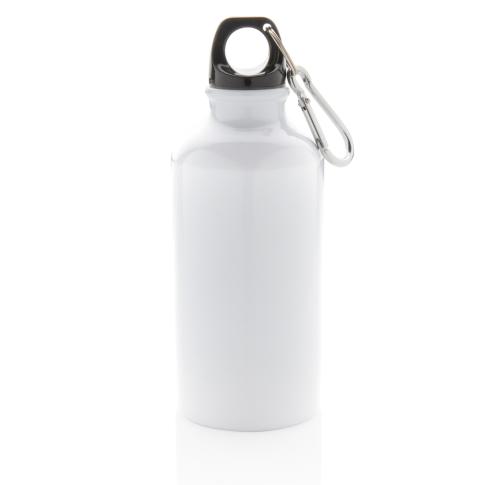 400ml Aluminium Reusable Sport Bottle With Carabiner - White