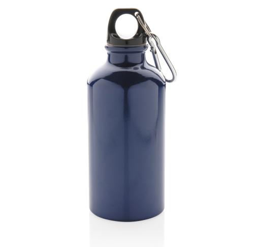 Aluminium Reusable Sports Water Bottle 400ml With Carabiner - Blue