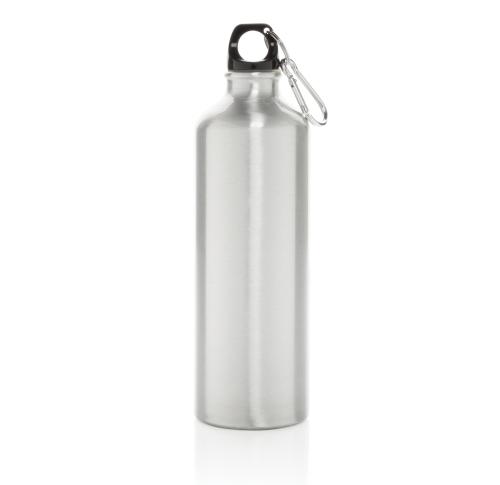 Branded XL 750ml Aluminium Waterbottle With Carabiner - Silver