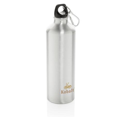 Branded XL 750ml Aluminium Waterbottle With Carabiner - Silver