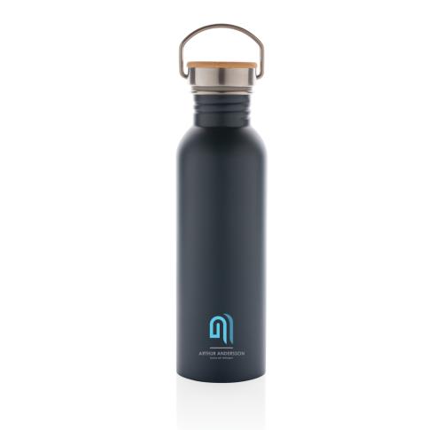 Custom Branded Modern Stainless Steel Water Bottles With Bamboo Lid - Blue