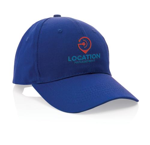 Embroidered Recycled Cotton Baseball Cap With AWARE™ Tracer Impact 6 Panel 190gr Blue