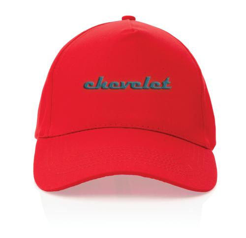 Customised Recycled Cotton Cap With AWARE™ Tracer Impact 5 Panel 190gr  - Red