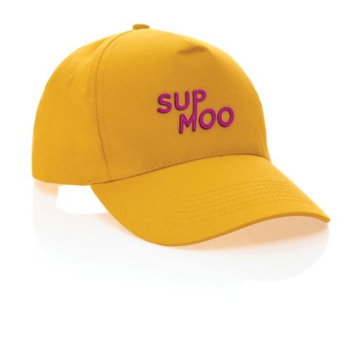 Branded Eco Recycled Cotton Cap With AWARE™ Tracer Impact 5 Panel 190gr - Yellow