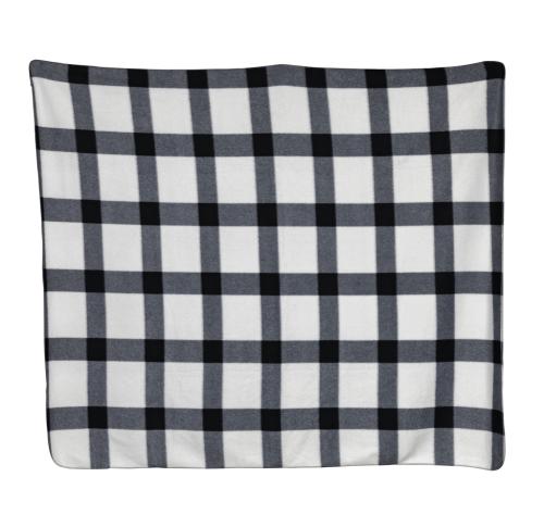 Custom Logo Soft Plaid Fleece Blankets - White / Black Check