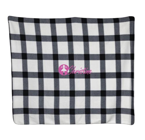 Custom Logo Soft Plaid Fleece Blankets - White / Black Check