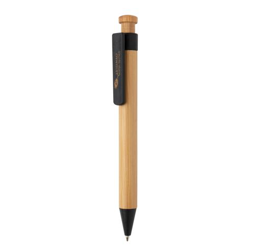 Custom Eco Bamboo Pen With Wheatstraw Clip Black