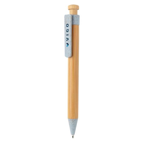 Custom Printed Bamboo Pen With Wheatstraw Clip Pale Blue
