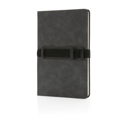 Deluxe hardcover PU notebook A5 with phone and pen holder