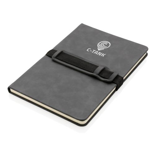 Deluxe hardcover PU notebook A5 with phone and pen holder