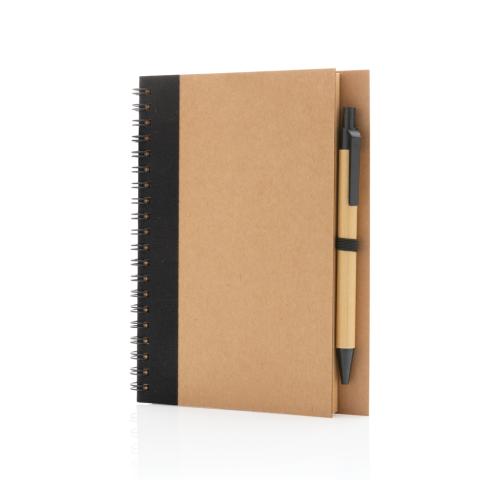 Kraft Spiral Wire Bound Notebook and Pen Set - Black