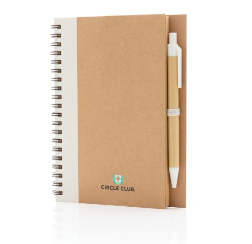 Kraft Spiral Wirebound Notebook and Pen Set - White