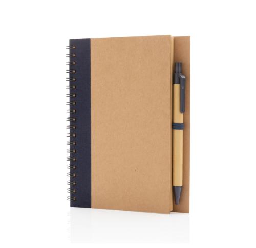 Kraft Spiral Wirebound Notebook and Pen Set - Blue