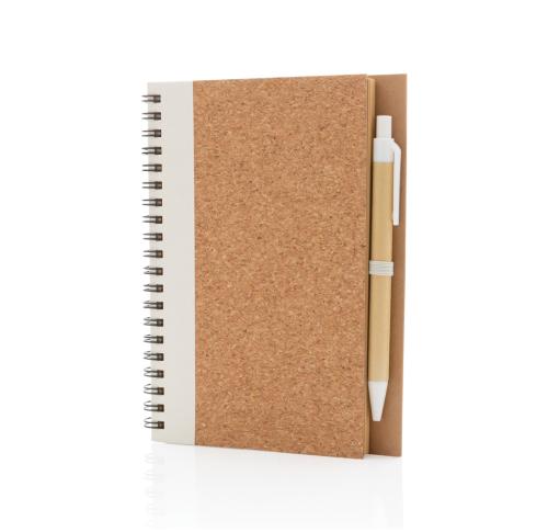 Branded Cork Spiral Notebook And Pen Set - White
