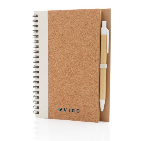 Branded Cork Spiral Notebook And Pen Set - White