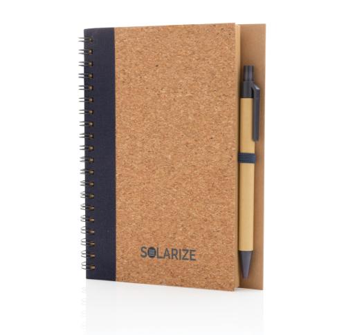 Custom Cork Spiral Notebook And Pen Set - Blue