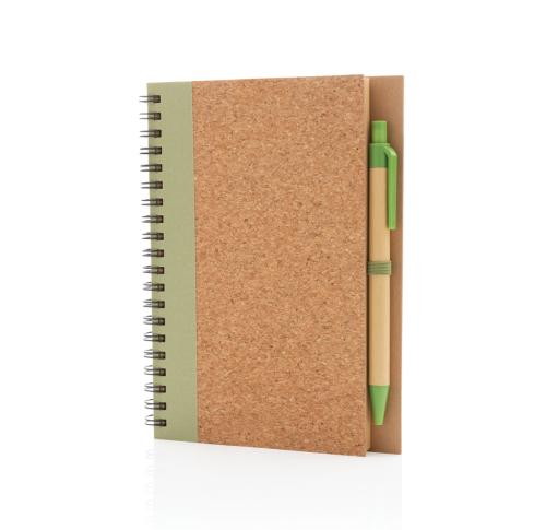 Custom Printed Cork Spiral Notebooks And Pen Set - Green