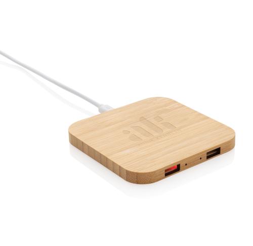 Bamboo 10W wireless charger with USB