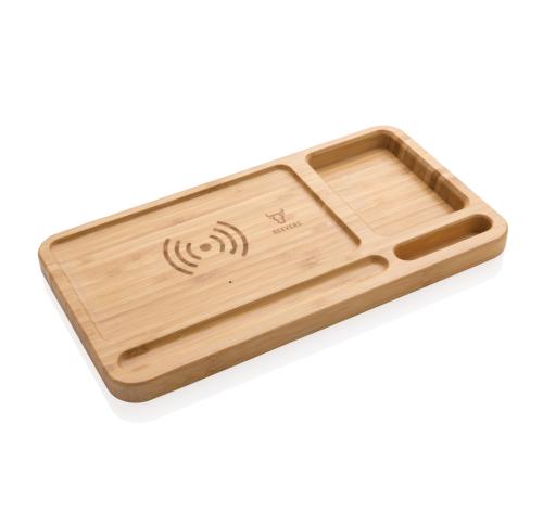 Bamboo desk organiser 10W wireless charger