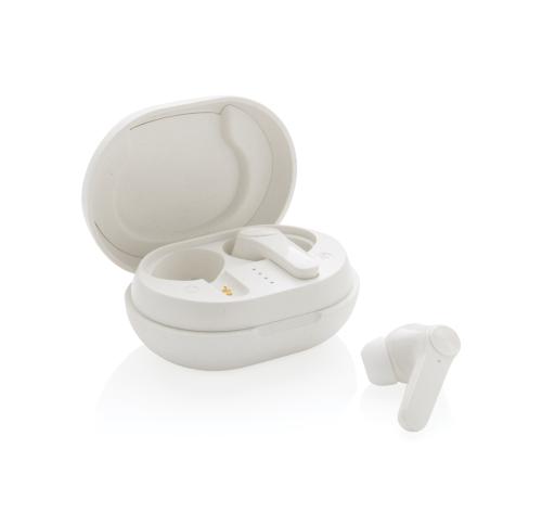 Printed Promotional Bluetooth RCS Standard Recycled Plastic TWS Earbuds - White