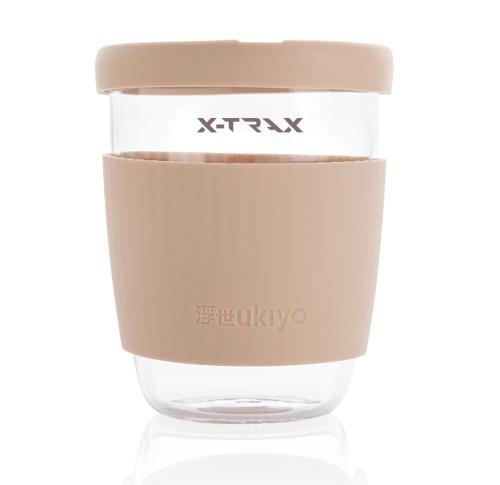 Branded GlassTakeaway Coffee Cups With Silicone Lid And Sleeve 360ml Ukiyo Borosilicate - Brown
