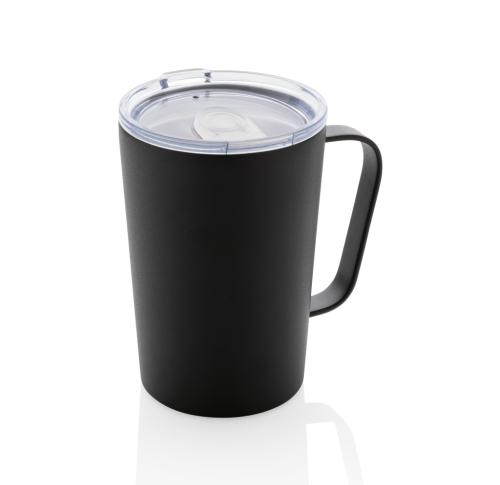 Branded Recycled Stainless Steel Modern Vacuum Mug With Lid Black 420ml