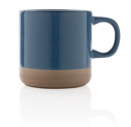 Customised Glazed Ceramic Coffee Mugs 360ml Natural Base Blue