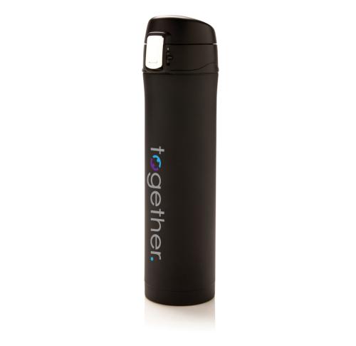 Custom Printed Easy Lock Vacuum Flask RCS Recyled-steel 450ml Black