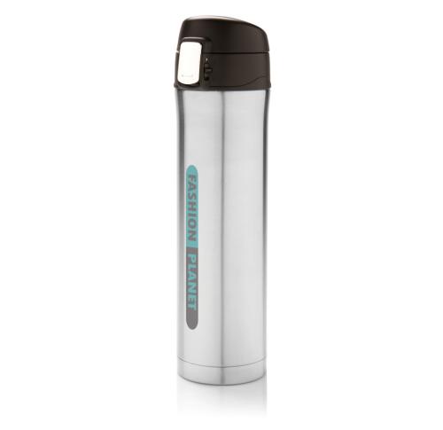 Branded Easy Lock Vacuum Flask Recycled Stainless Steel 450ml Silver