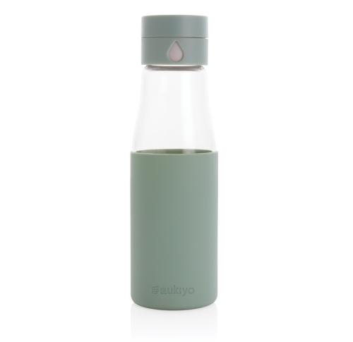 Ukiyo Glass Hydration Water Tracking Bottle With Sleeve Green