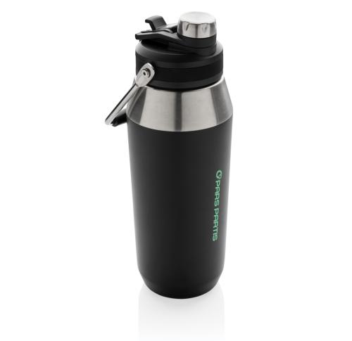 Printed Vacuum Stainless Steel Dual Function Lid Bottles 1L Black