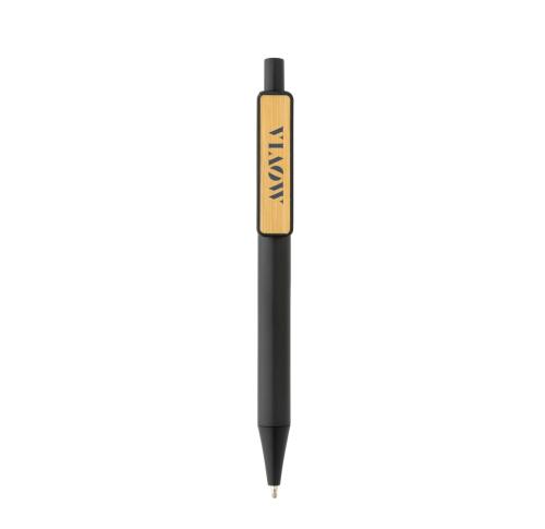 Branded Recycled Pen With Bamboo Clip GRS RABS Black