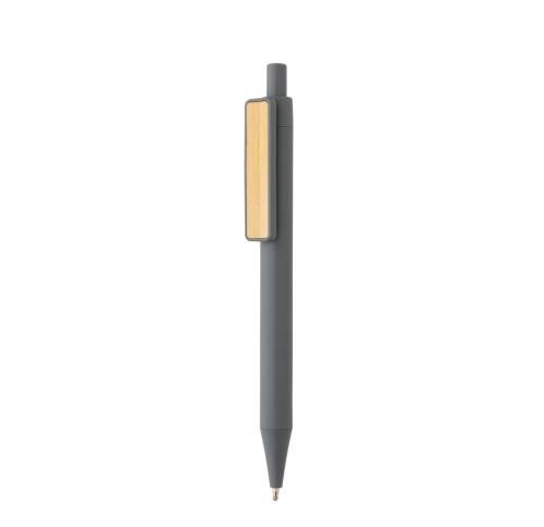 Printed Recycled Pen With Bamboo Clip GRS RABS Grey 