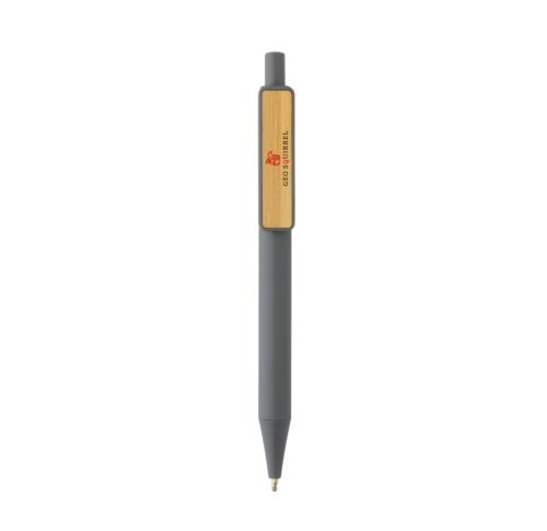 Printed Recycled Pen With Bamboo Clip GRS RABS Grey 